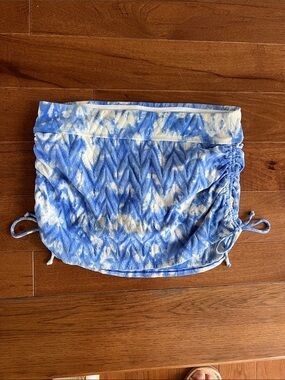 Blue Tie-Dye Ruched Women’s Skort with Side Drawstrings